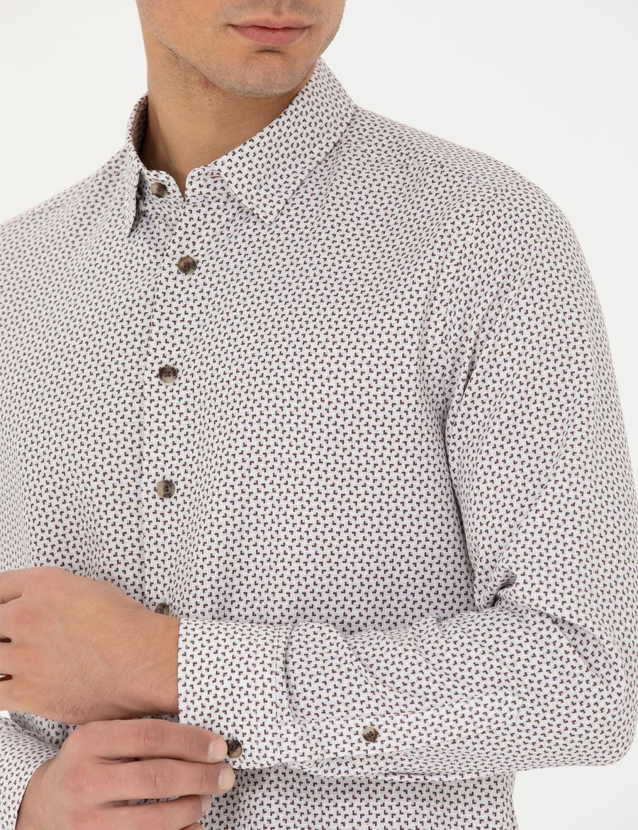 Kahverengi Slim Fit Uzun Kollu Gömlek