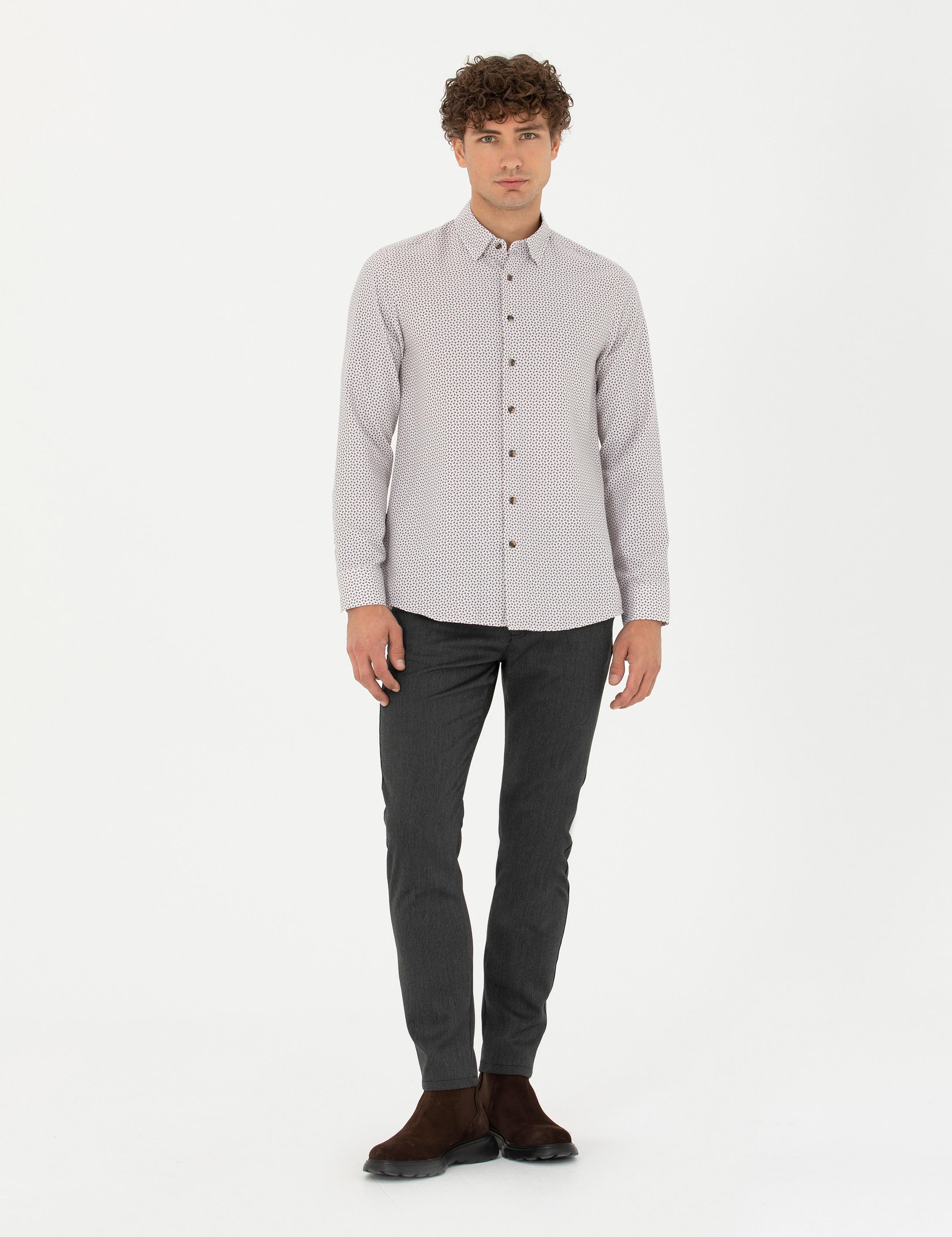 Kahverengi Slim Fit Uzun Kollu Gömlek