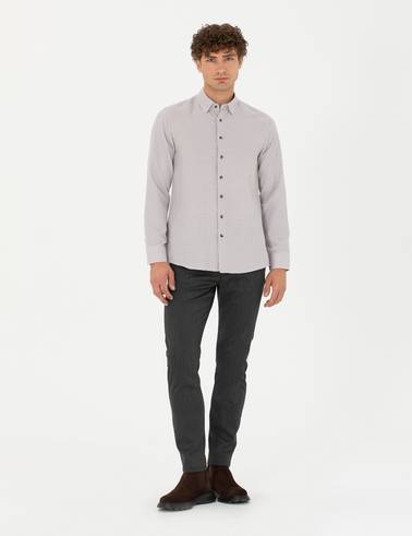 Kahverengi Slim Fit Uzun Kollu Gömlek
