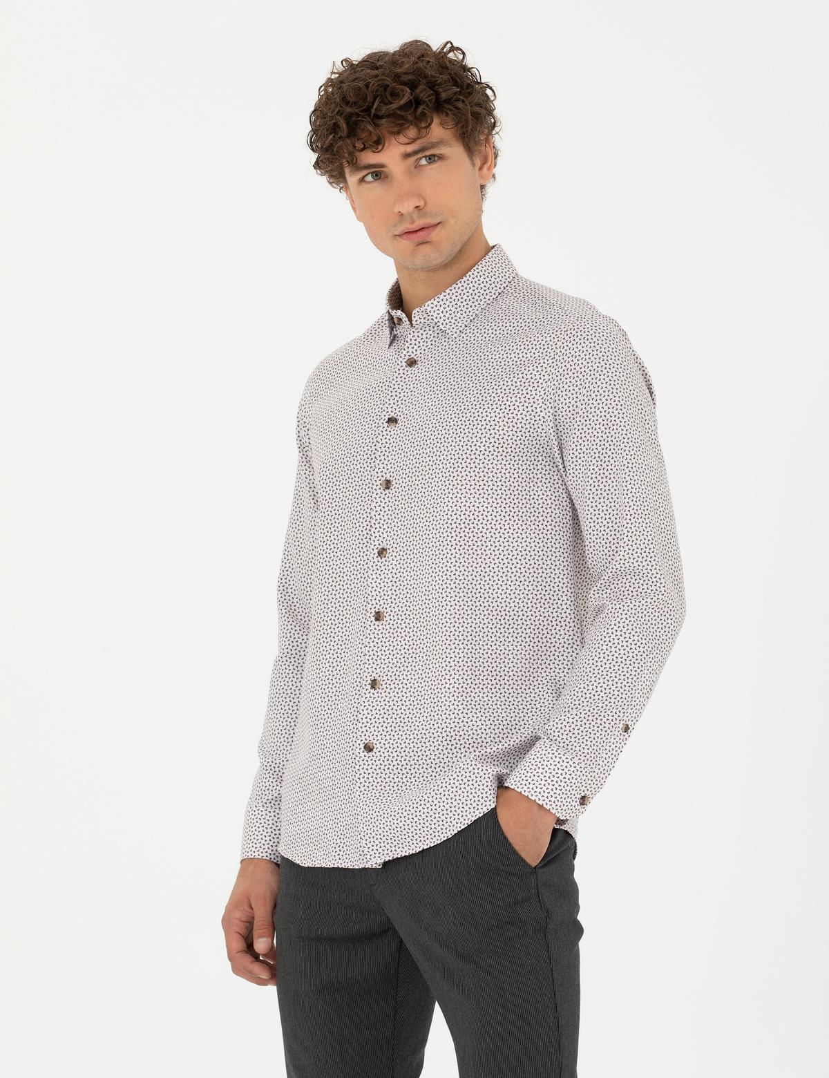 Kahverengi Slim Fit Uzun Kollu Gömlek