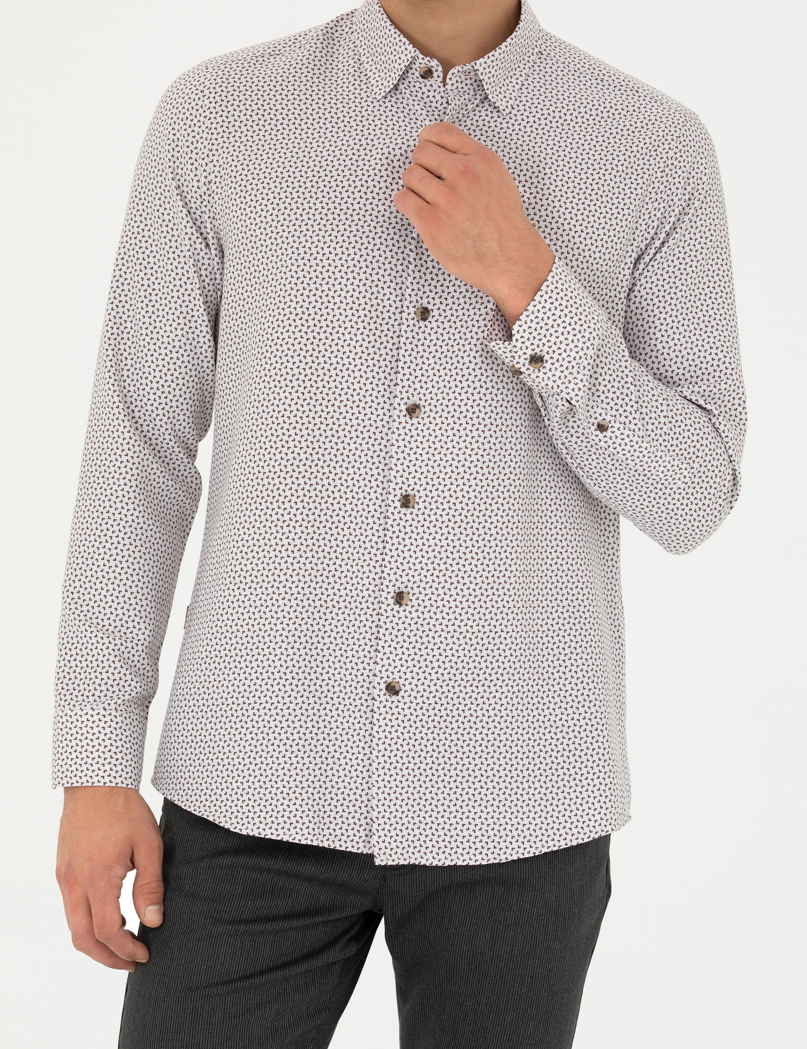 Kahverengi Slim Fit Uzun Kollu Gömlek