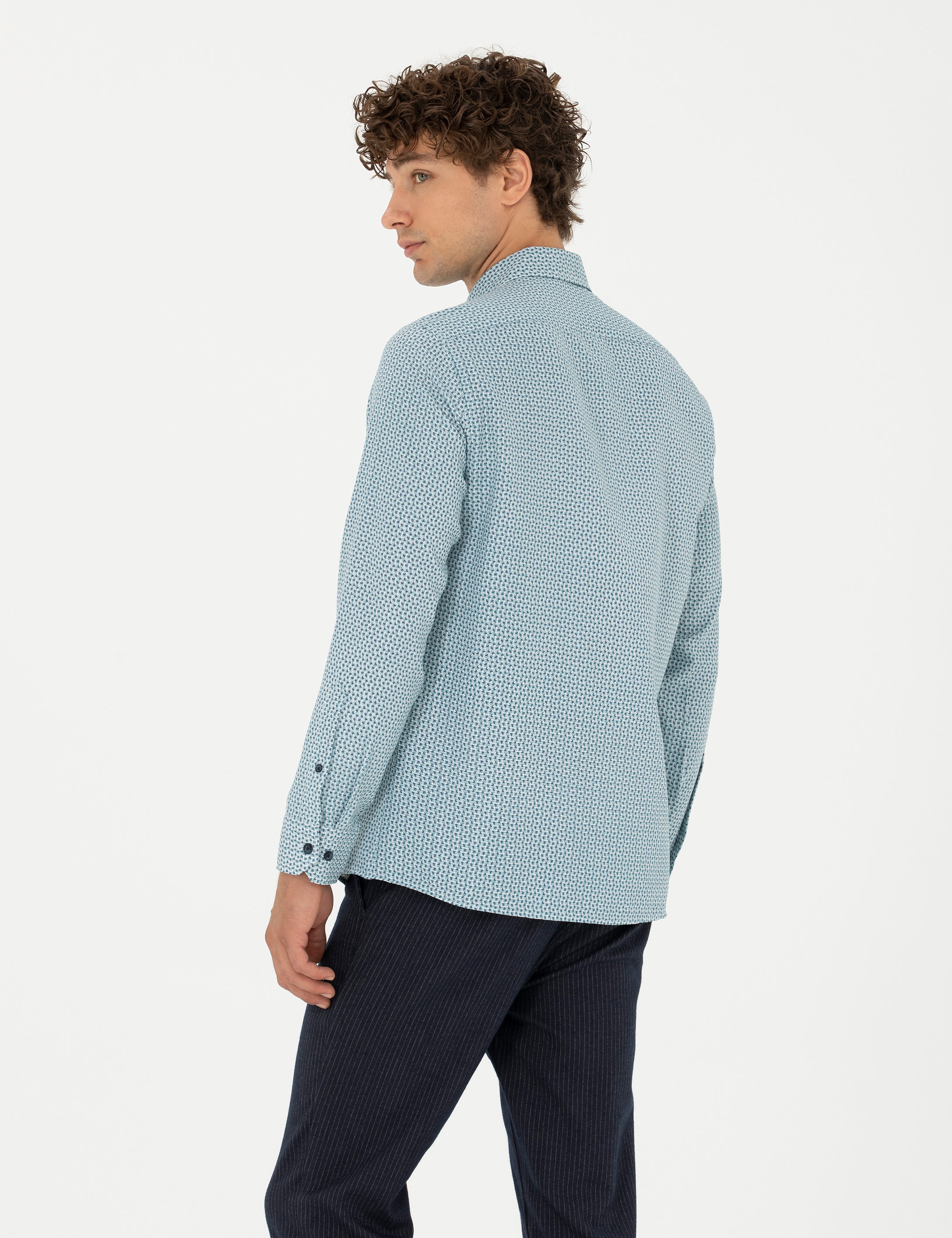 Mint Slim Fit Uzun Kollu Gömlek - Image 5