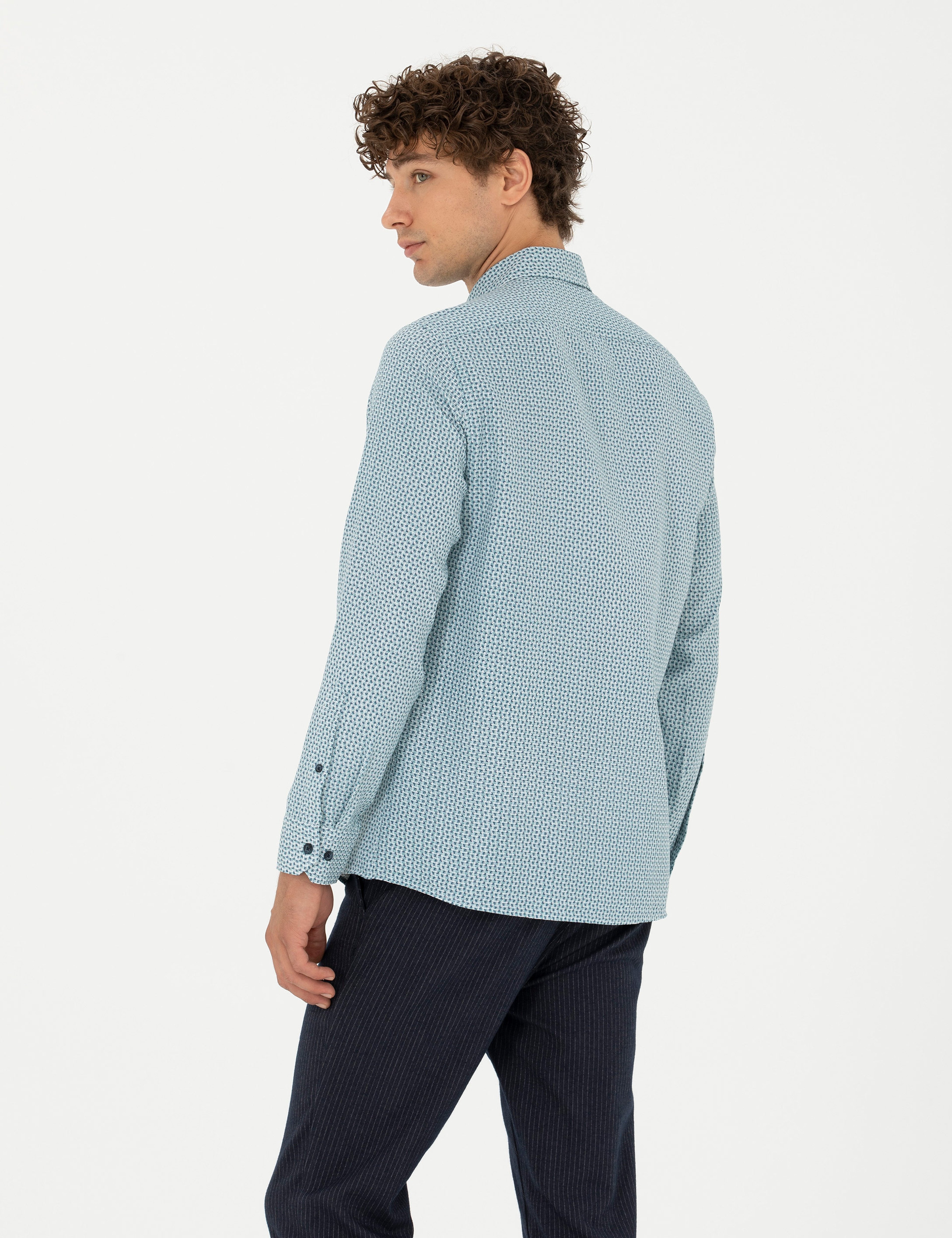 Mint Slim Fit Uzun Kollu Gömlek
