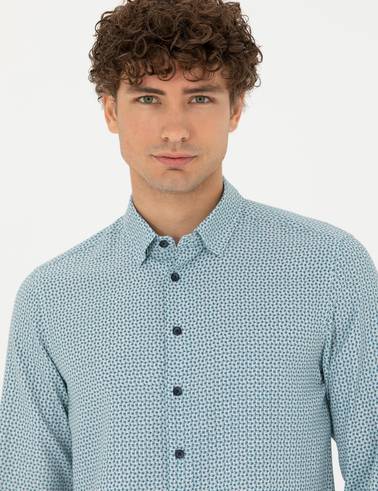 Mint Slim Fit Uzun Kollu Gömlek
