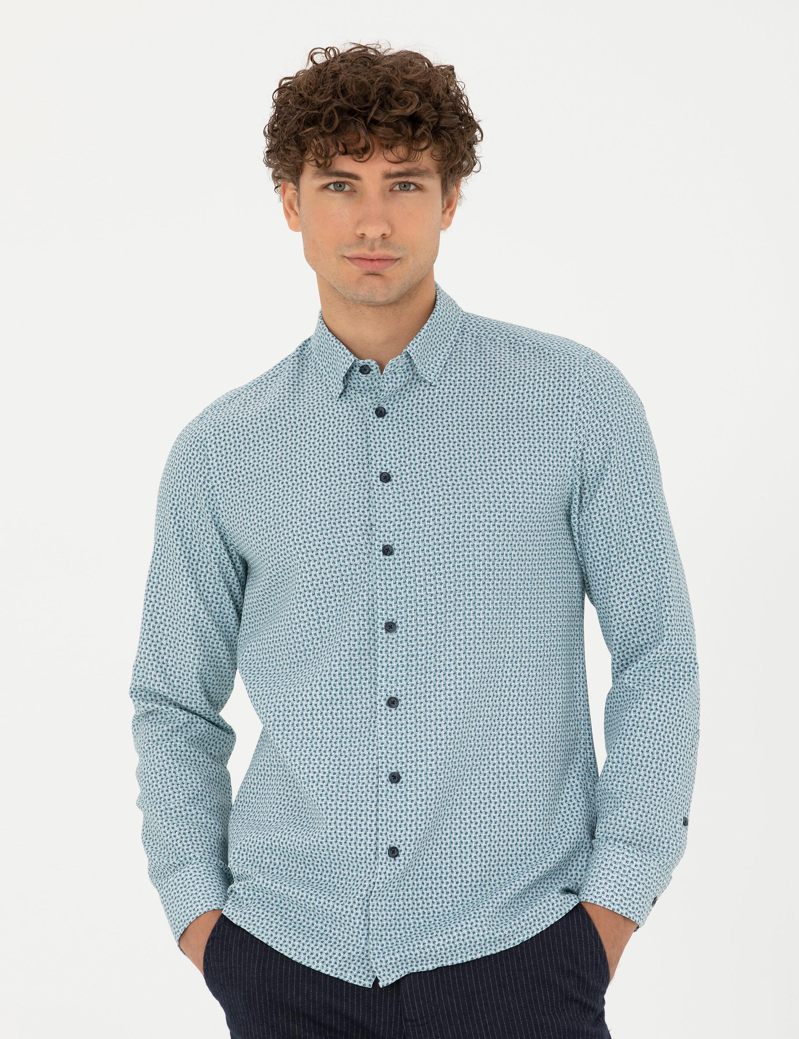 Mint Slim Fit Uzun Kollu Gömlek