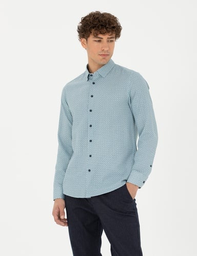Mint Slim Fit Uzun Kollu Gömlek