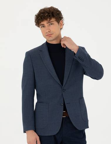 Lacivert Ex. Slim Fit Yün Karışımlı Ceket