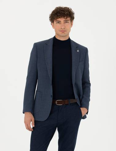 Lacivert Ex. Slim Fit Yün Karışımlı Ceket