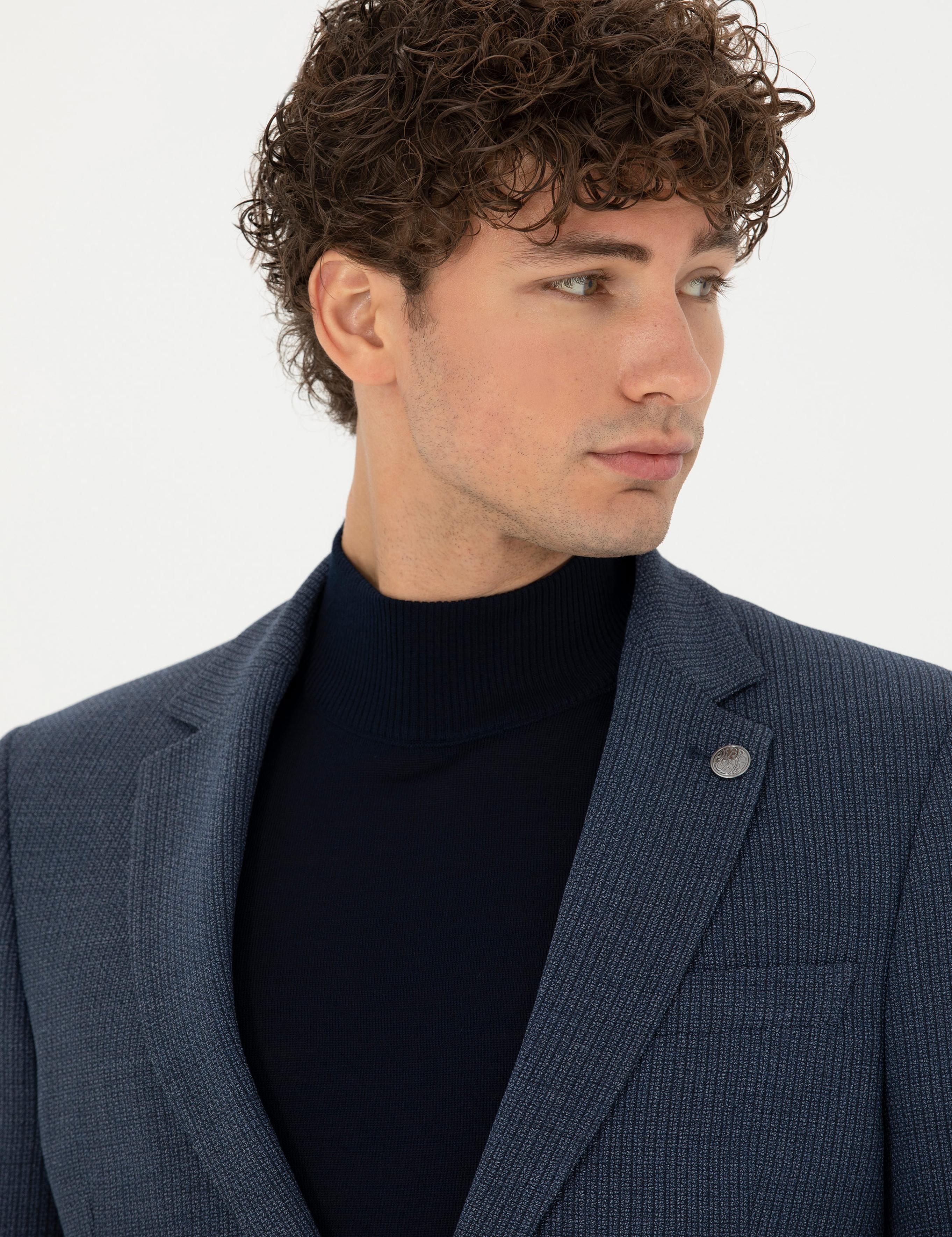 Lacivert Ex. Slim Fit Yün Karışımlı Ceket