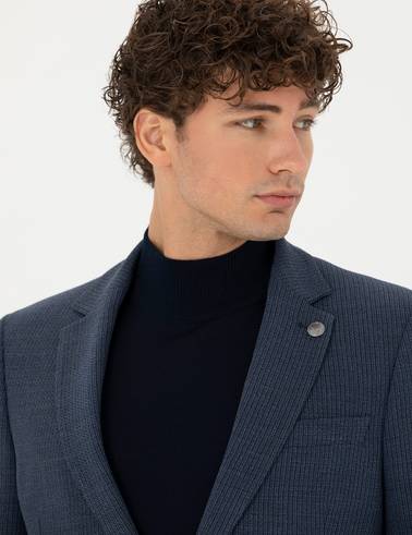 Lacivert Ex. Slim Fit Yün Karışımlı Ceket