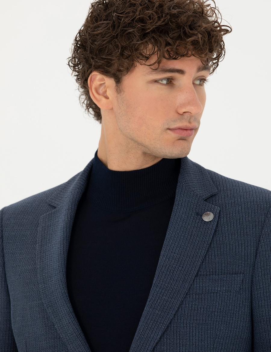 Lacivert Ex. Slim Fit Yün Karışımlı Ceket