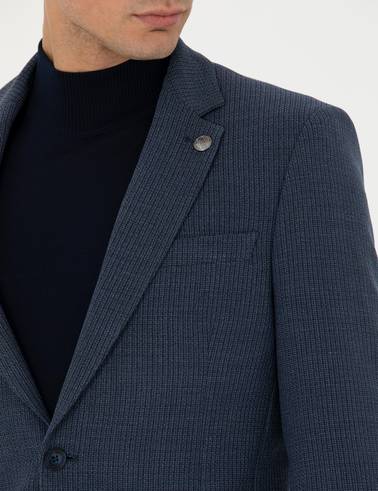 Lacivert Ex. Slim Fit Yün Karışımlı Ceket