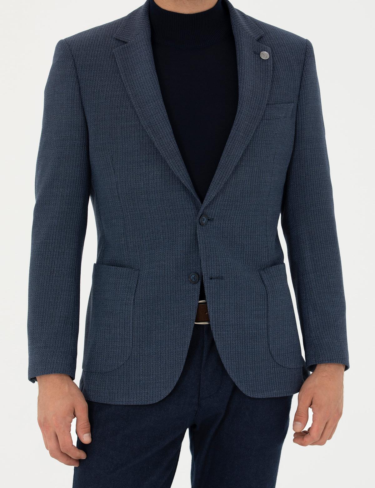Lacivert Ex. Slim Fit Yün Karışımlı Ceket - 50272758008