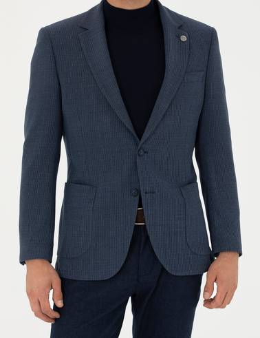 Lacivert Ex. Slim Fit Yün Karışımlı Ceket