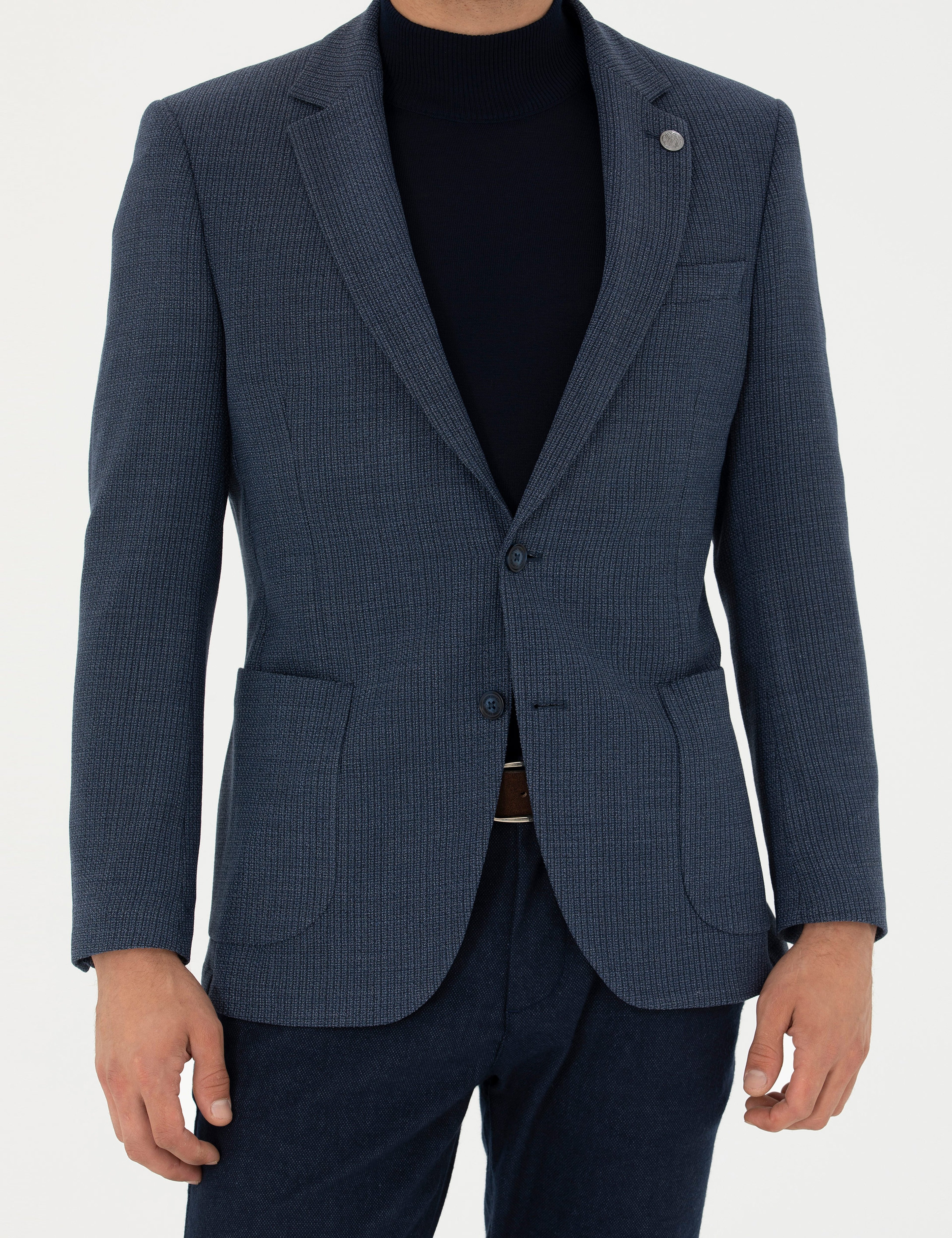 Lacivert Ex. Slim Fit Yün Karışımlı Ceket