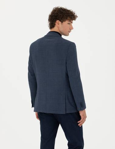 Lacivert Ex. Slim Fit Yün Karışımlı Ceket