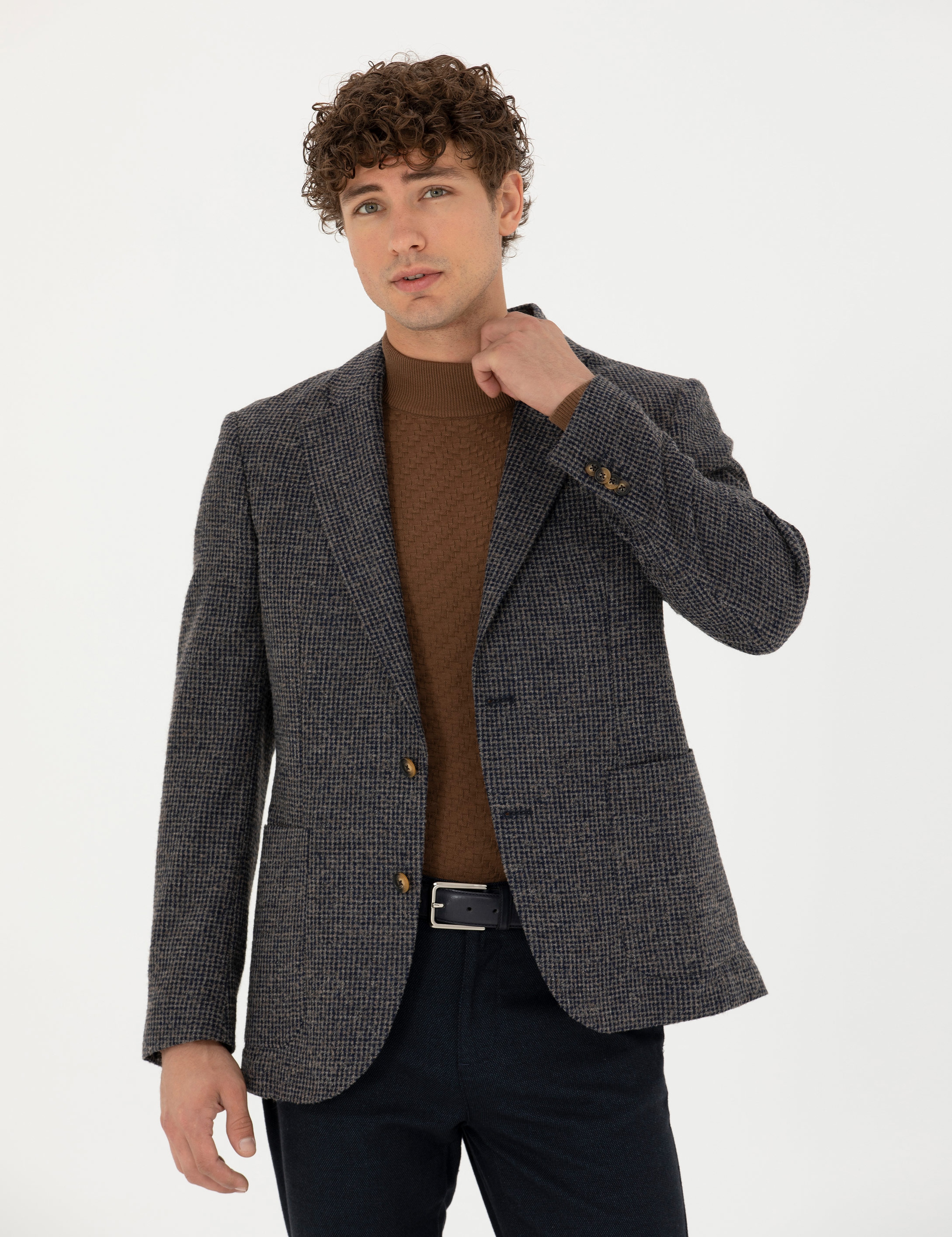 Lacivert Slim Fit Yün Karışımlı Ceket - Image 3