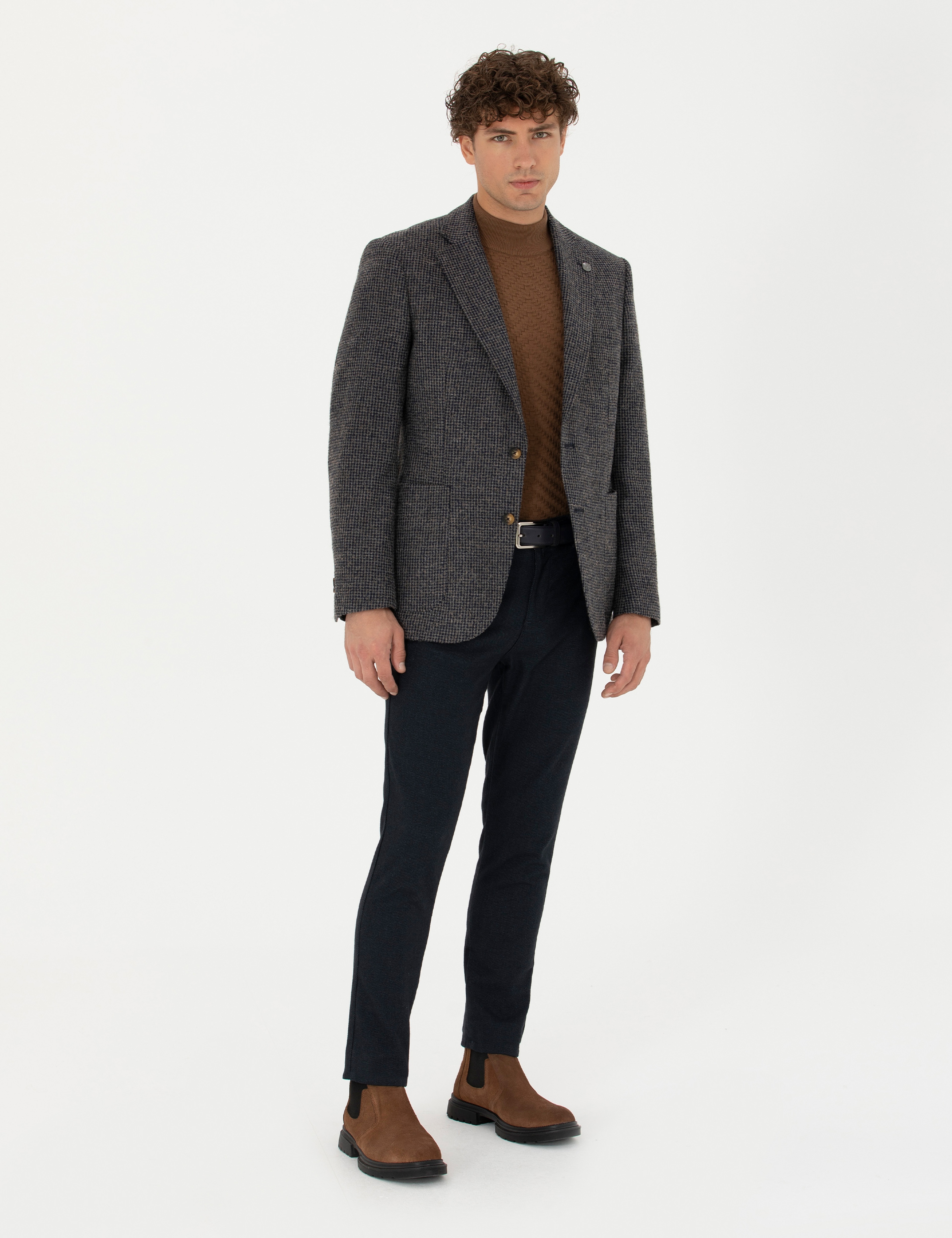 Lacivert Slim Fit Yün Karışımlı Ceket - Image 4