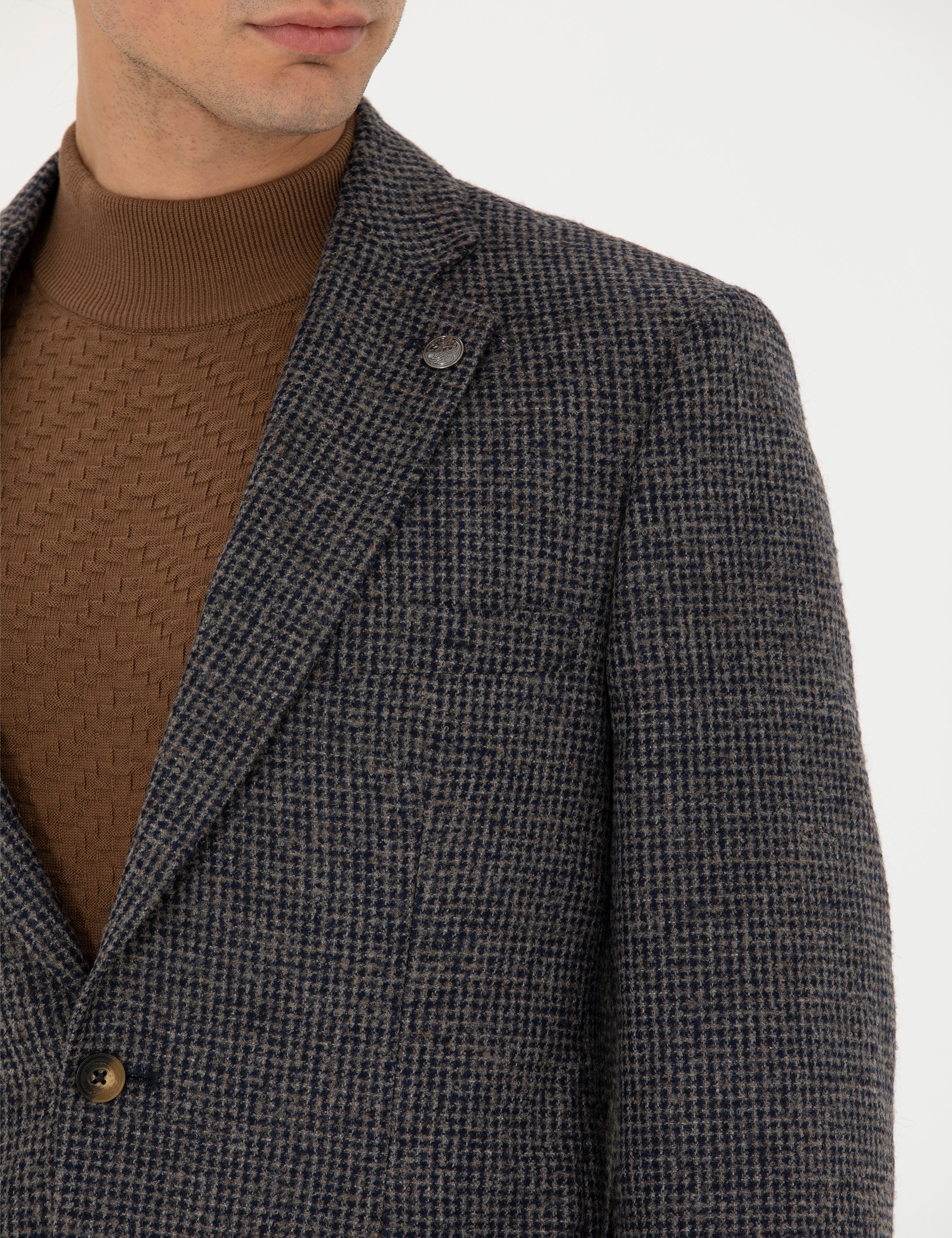 Lacivert Slim Fit Yün Karışımlı Ceket - Image 7