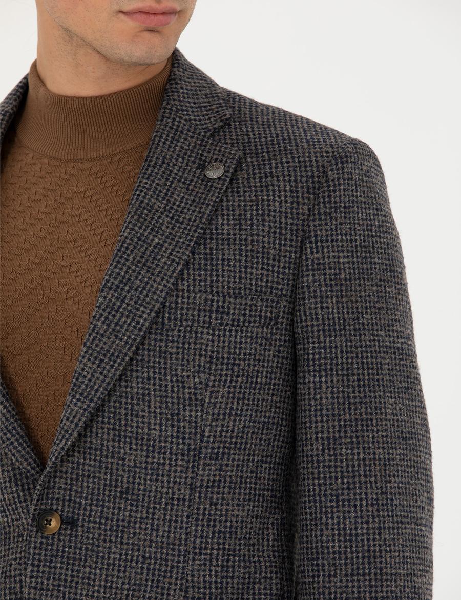 Lacivert Slim Fit Yün Karışımlı Ceket