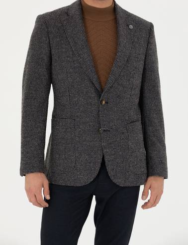 Lacivert Slim Fit Yün Karışımlı Ceket
