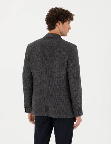 Lacivert Slim Fit Yün Karışımlı Ceket