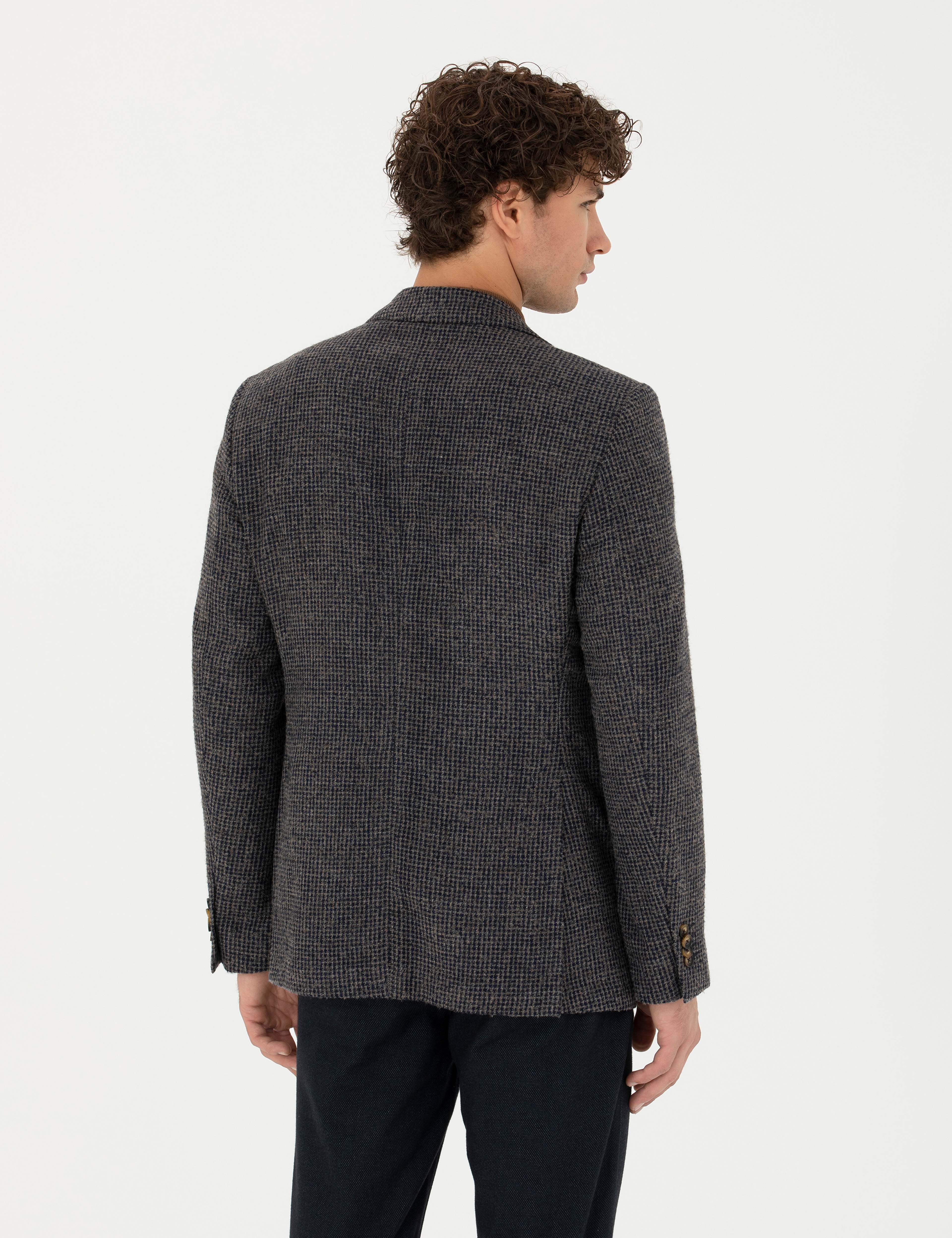 Lacivert Slim Fit Yün Karışımlı Ceket - Image 5