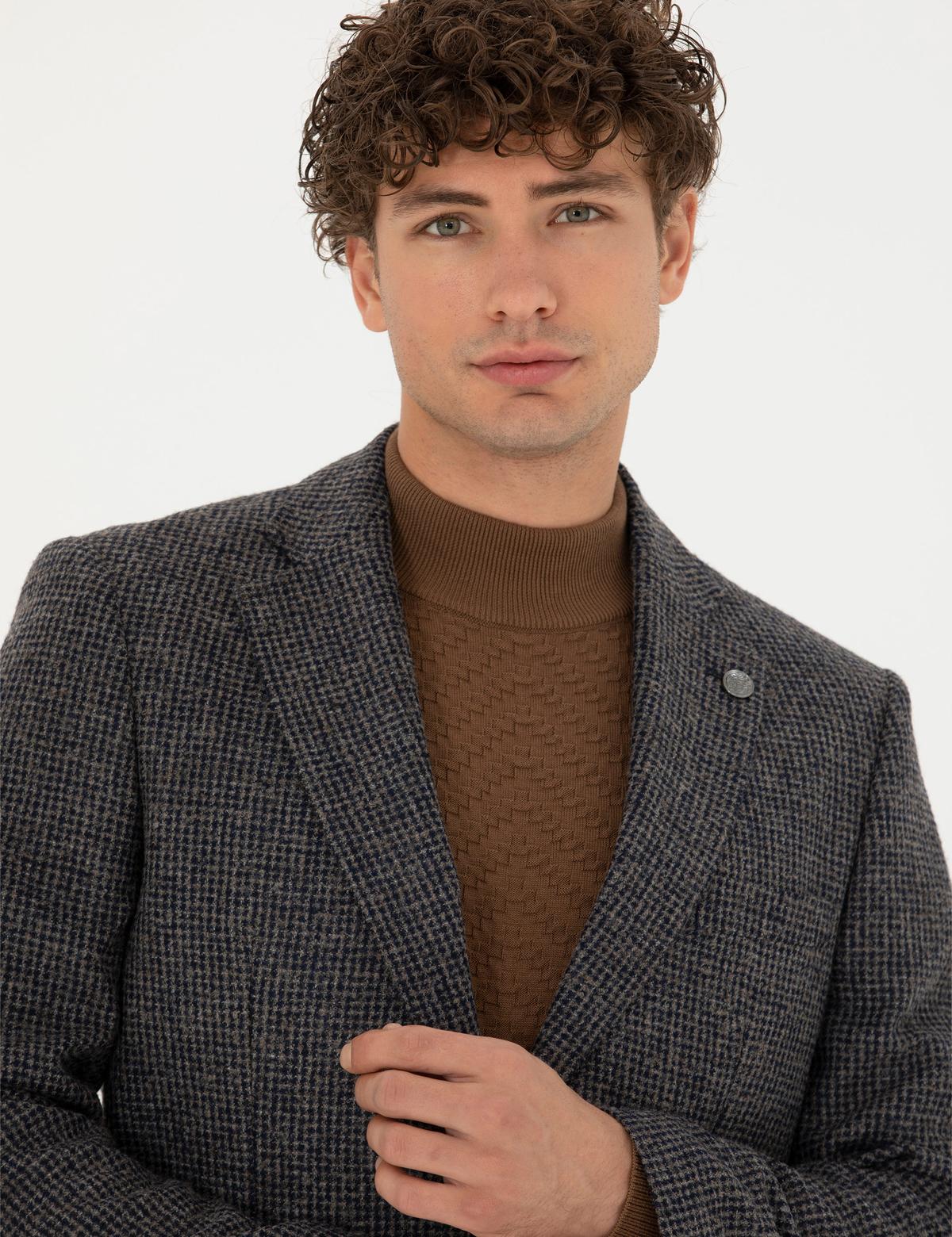 Lacivert Slim Fit Yün Karışımlı Ceket - 50273155008