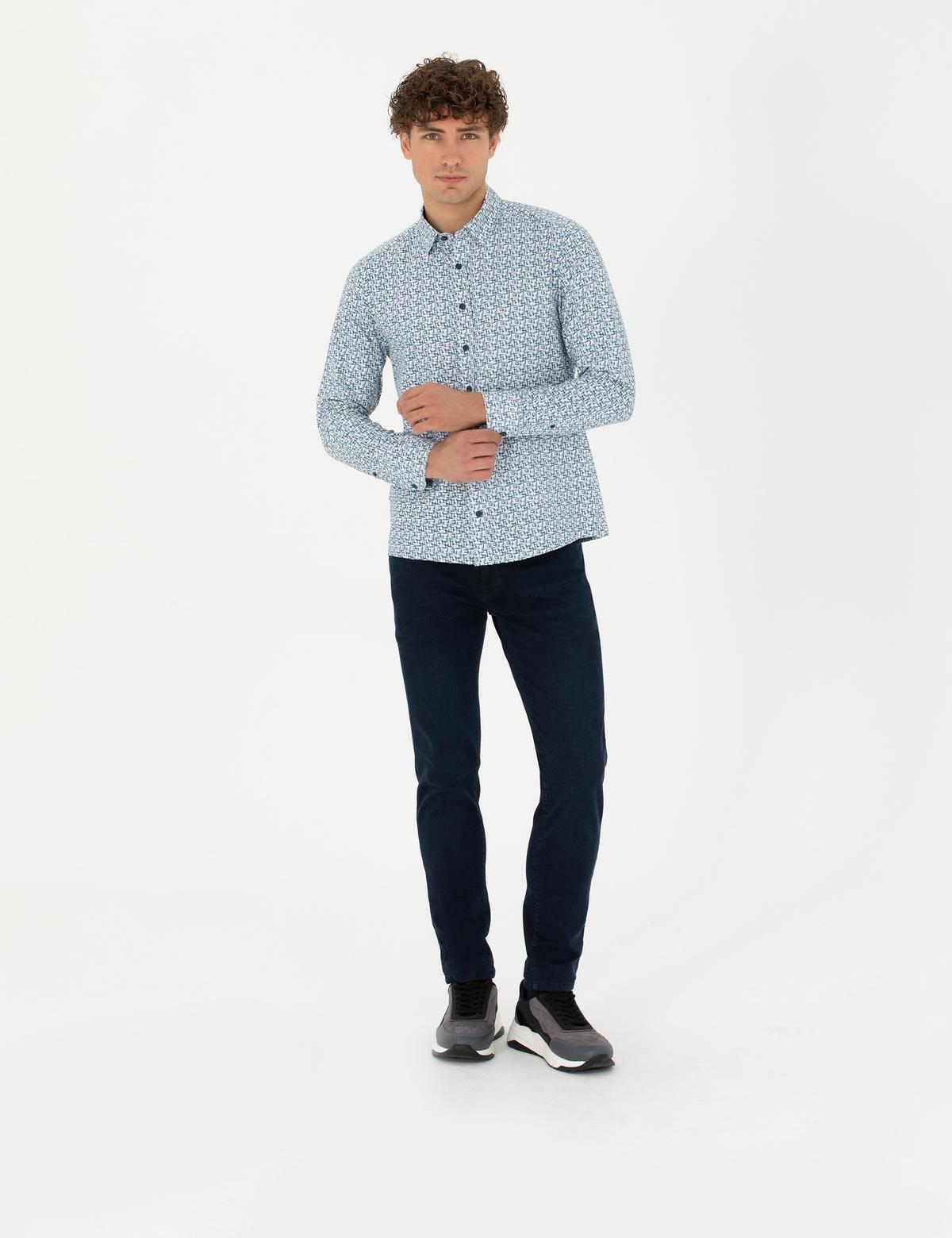 Açık Lacivert Slim Fit Uzun Kollu Gömlek - 50276025003