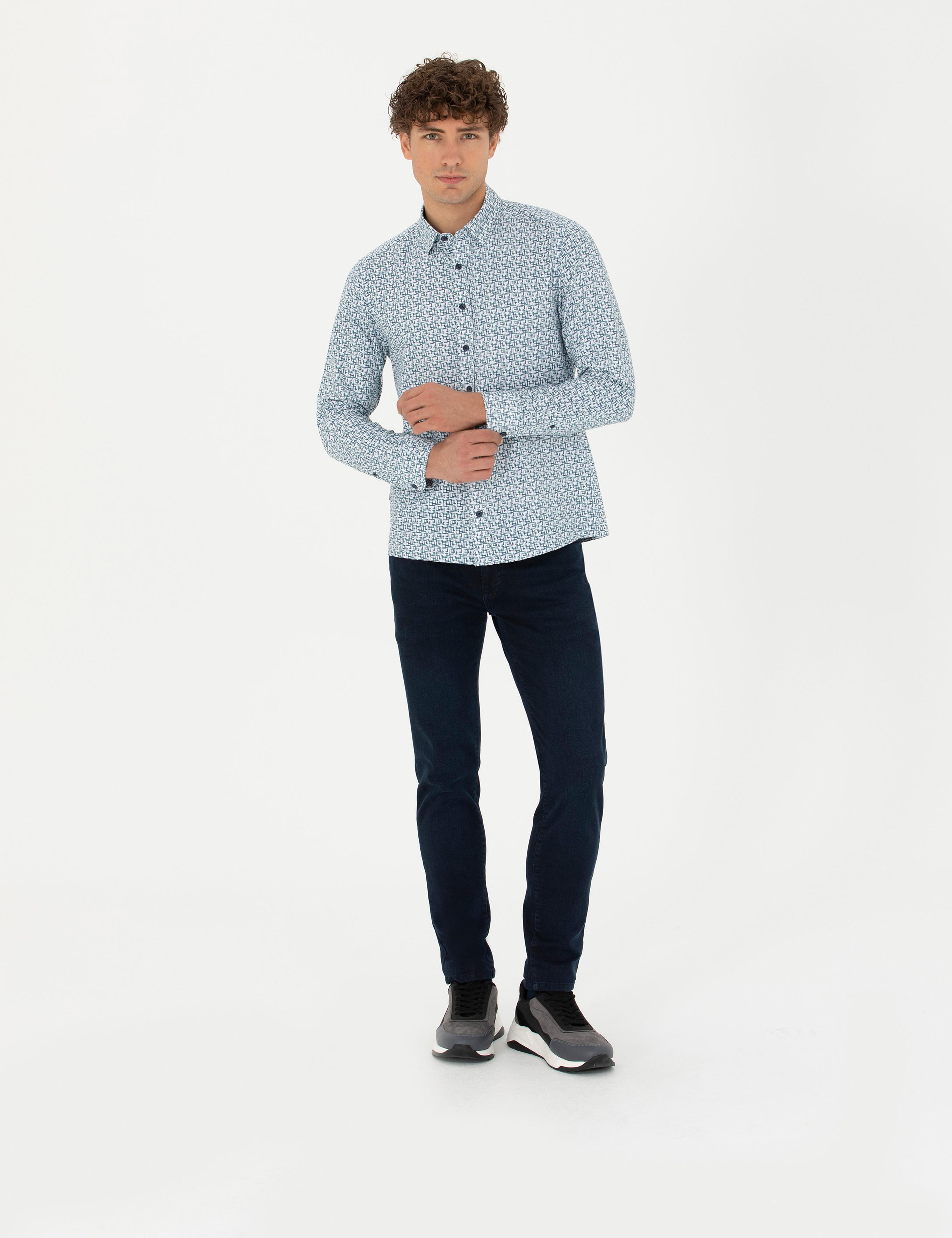 Açık Lacivert Slim Fit Uzun Kollu Gömlek