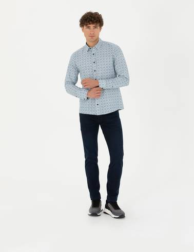Açık Lacivert Slim Fit Uzun Kollu Gömlek