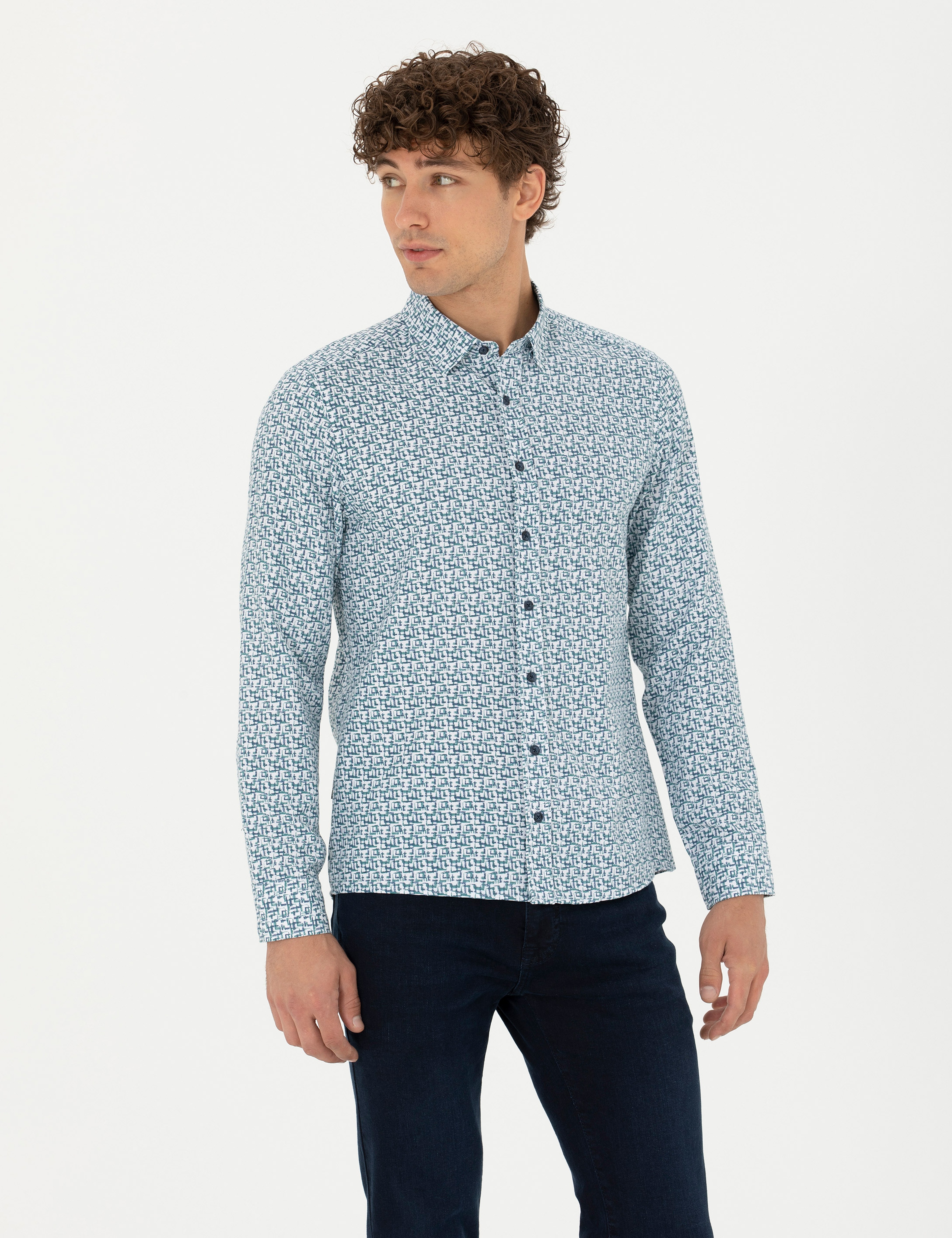 Açık Lacivert Slim Fit Uzun Kollu Gömlek - Image 1