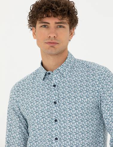 Açık Lacivert Slim Fit Uzun Kollu Gömlek