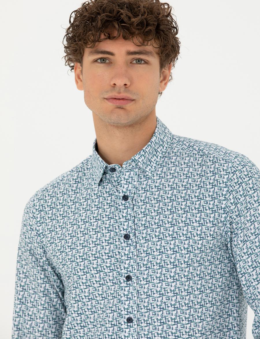 Açık Lacivert Slim Fit Uzun Kollu Gömlek