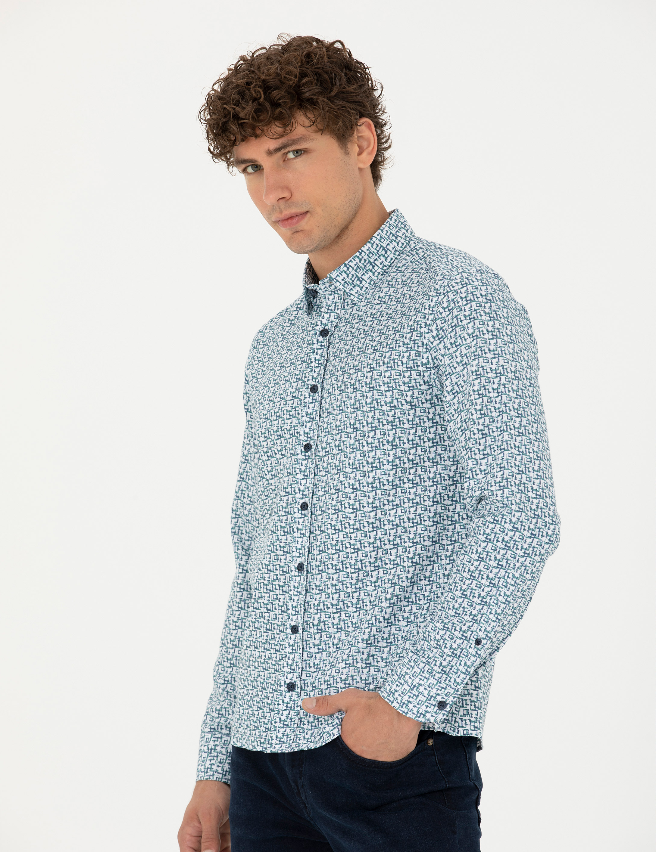 Pierre Cardin Açık Lacivert Slim Fit Uzun Kollu Gömlek görsel 3