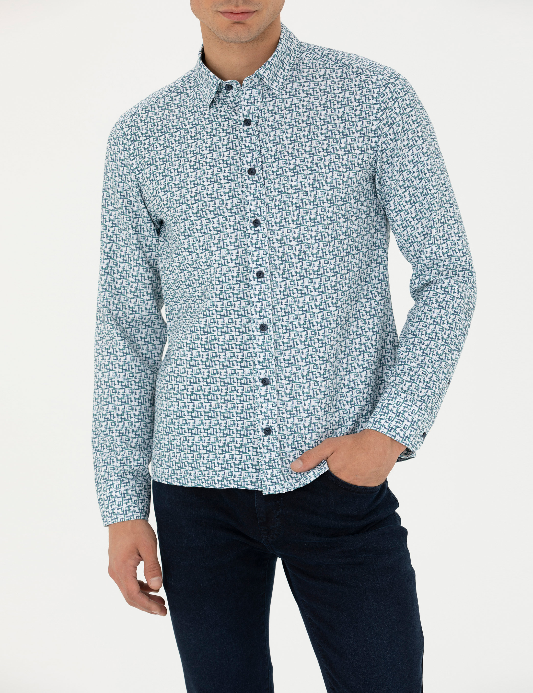 Pierre Cardin Açık Lacivert Slim Fit Uzun Kollu Gömlek görsel 6