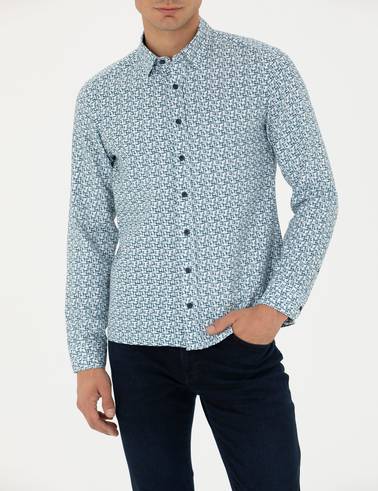 Açık Lacivert Slim Fit Uzun Kollu Gömlek