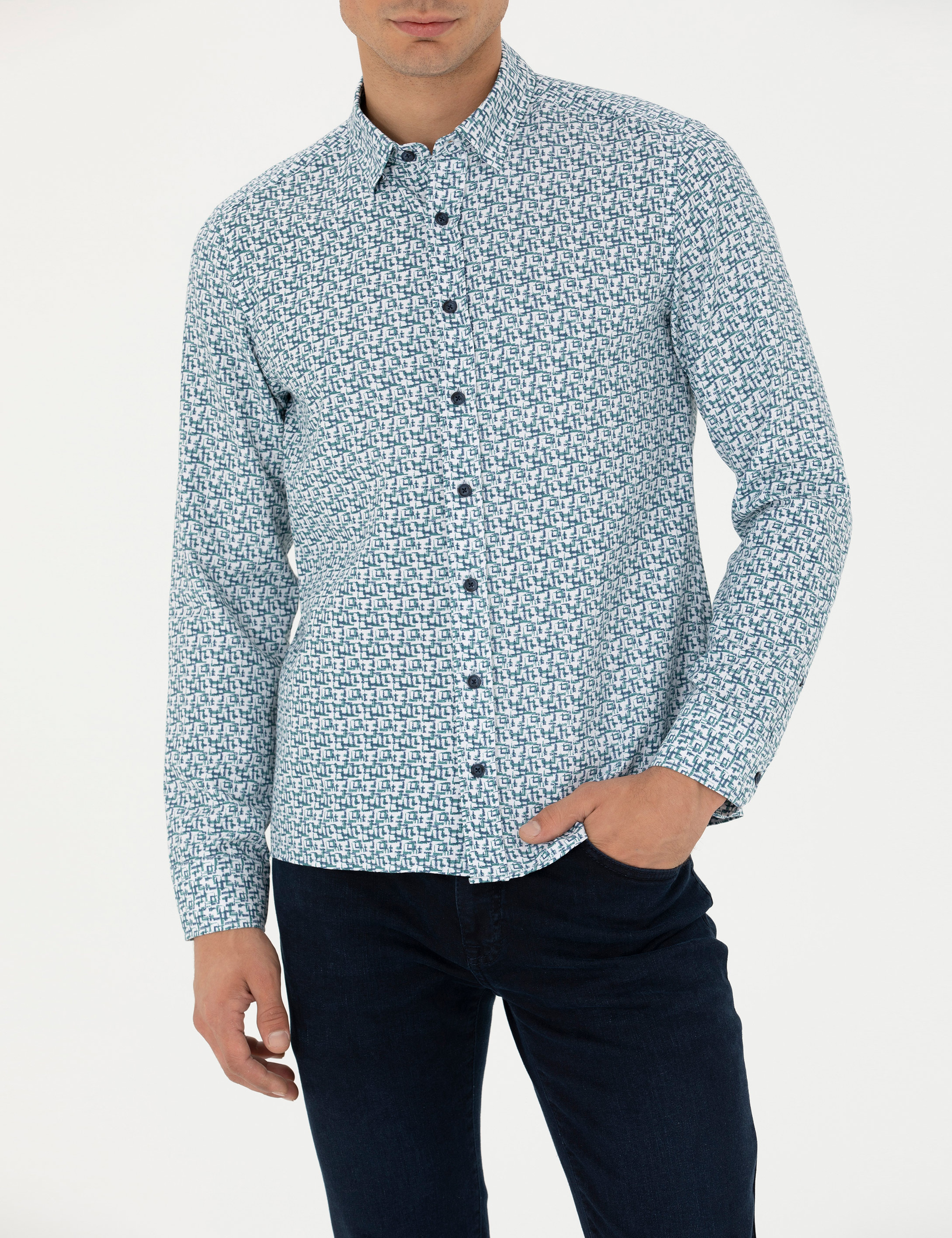 Açık Lacivert Slim Fit Uzun Kollu Gömlek - Image 6