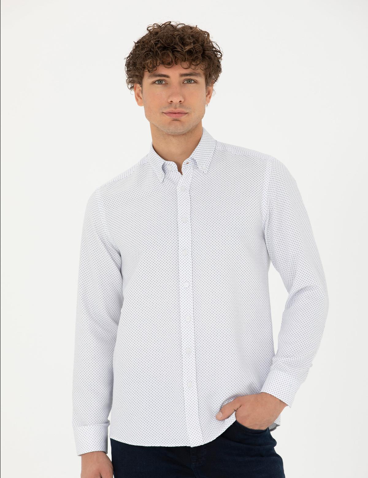 Lacivert Slim Fit Uzun Kollu Gömlek