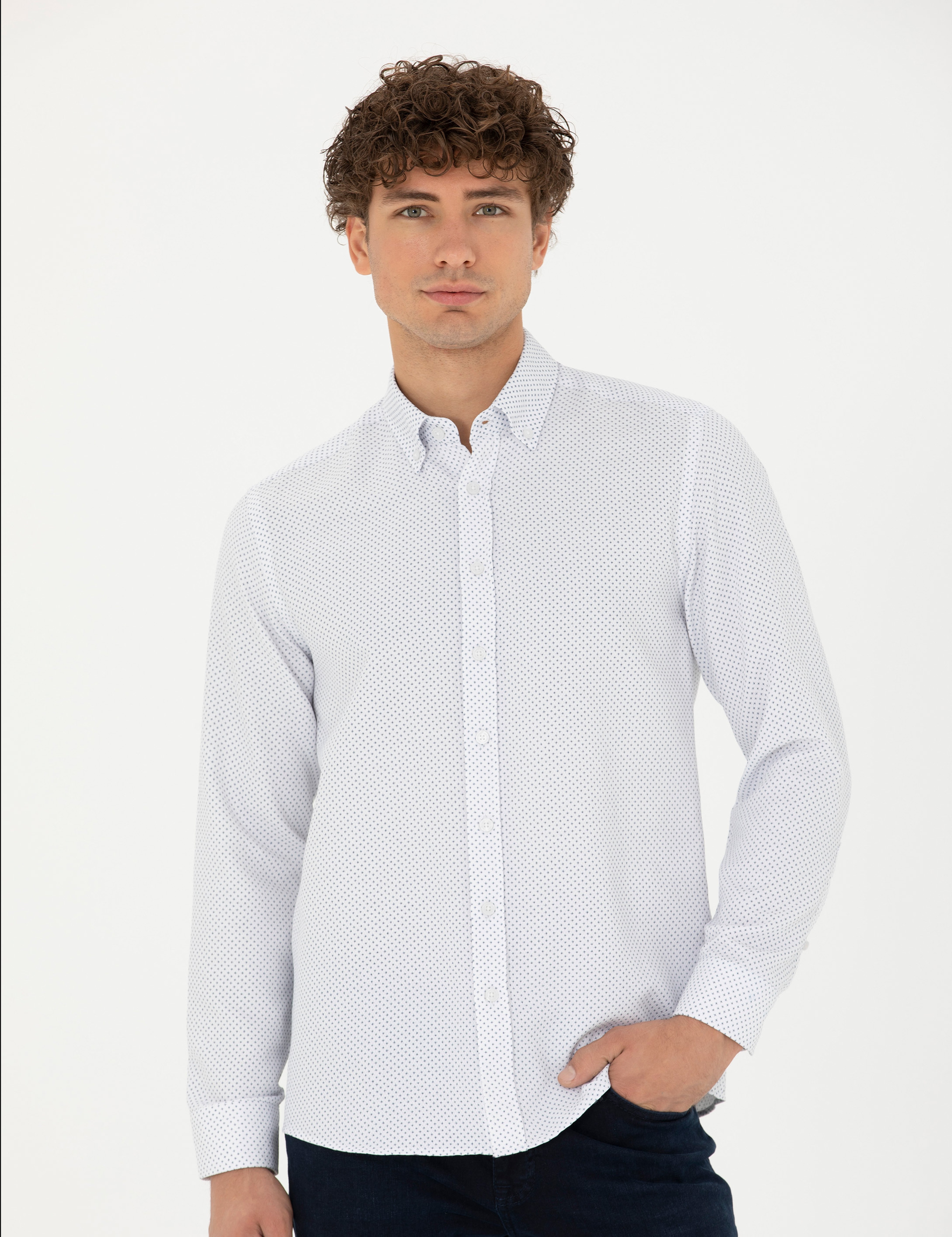 Lacivert Slim Fit Uzun Kollu Gömlek - Image 1