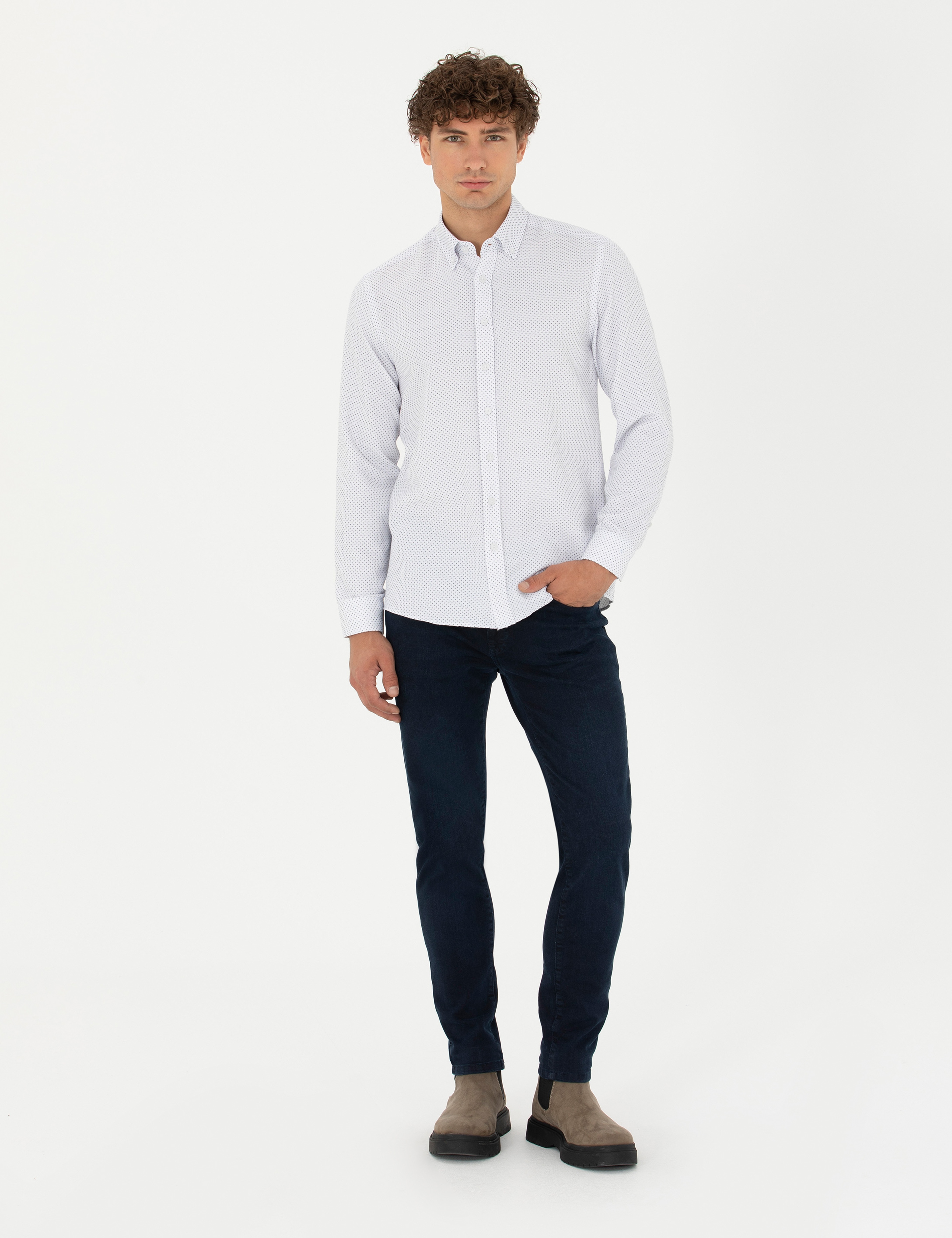 Lacivert Slim Fit Uzun Kollu Gömlek - Image 4