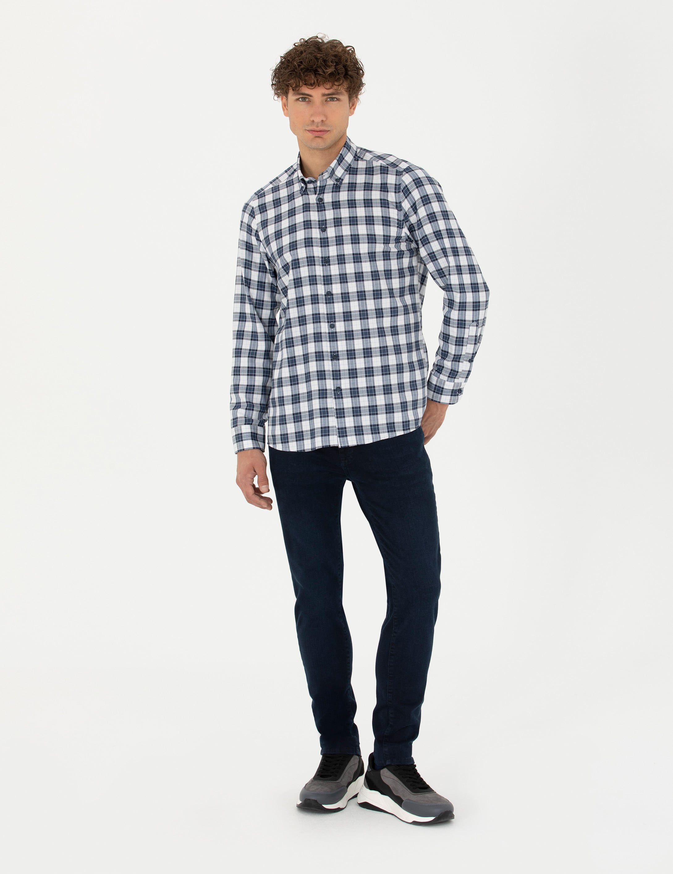 Lacivert Regular Fit Uzun Kollu Gömlek - Image 4
