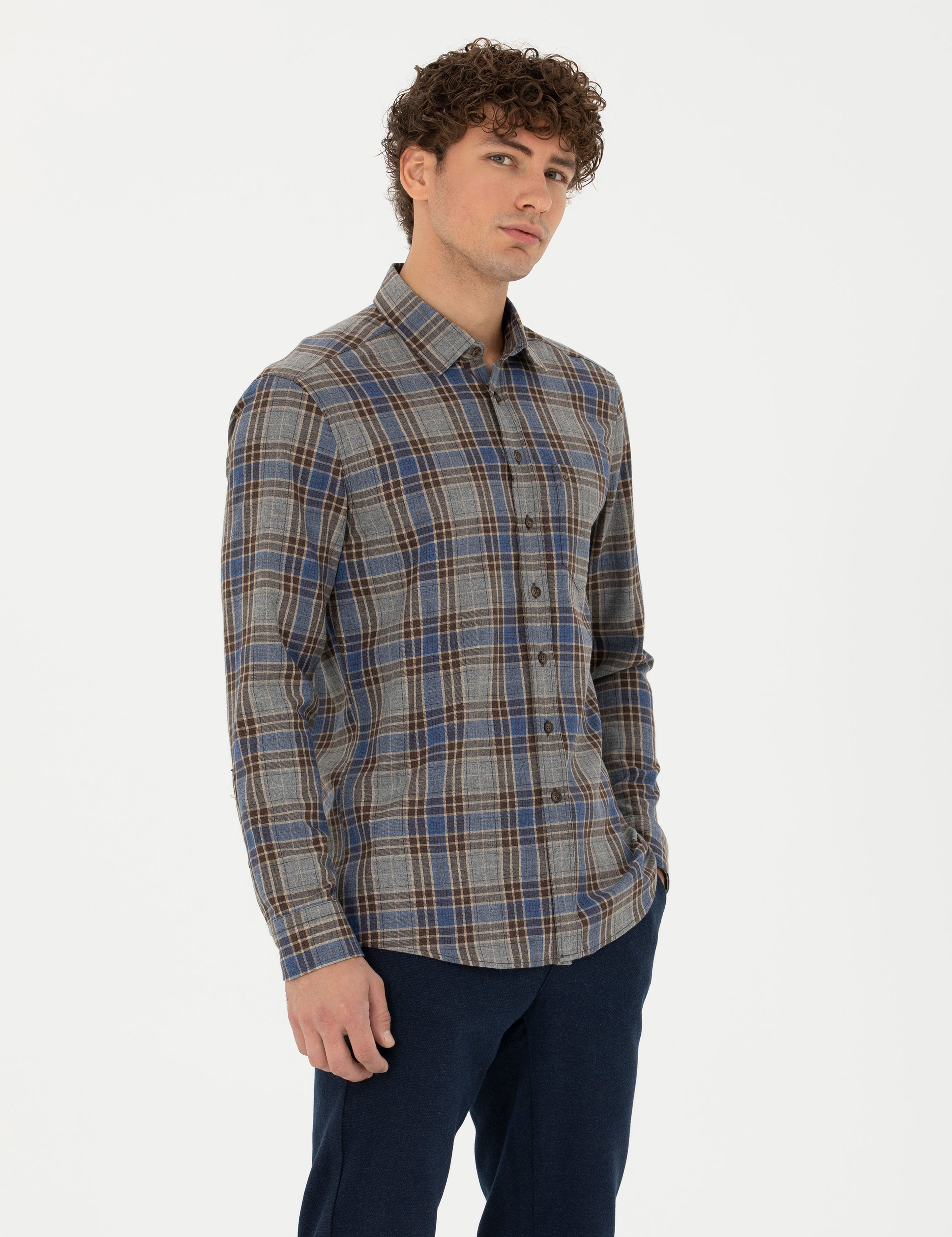 Kahverengi Regular Fit Uzun Kollu Gömlek - Image 3