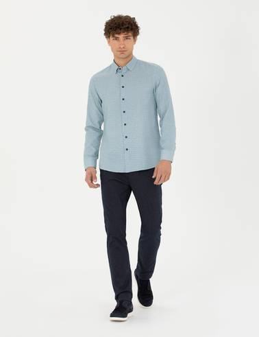 Lacivert Slim Fit Çizgili Kanvas Pantolon