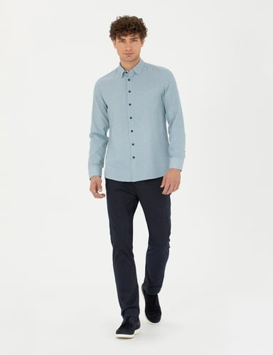 Lacivert Slim Fit Çizgili Kanvas Pantolon