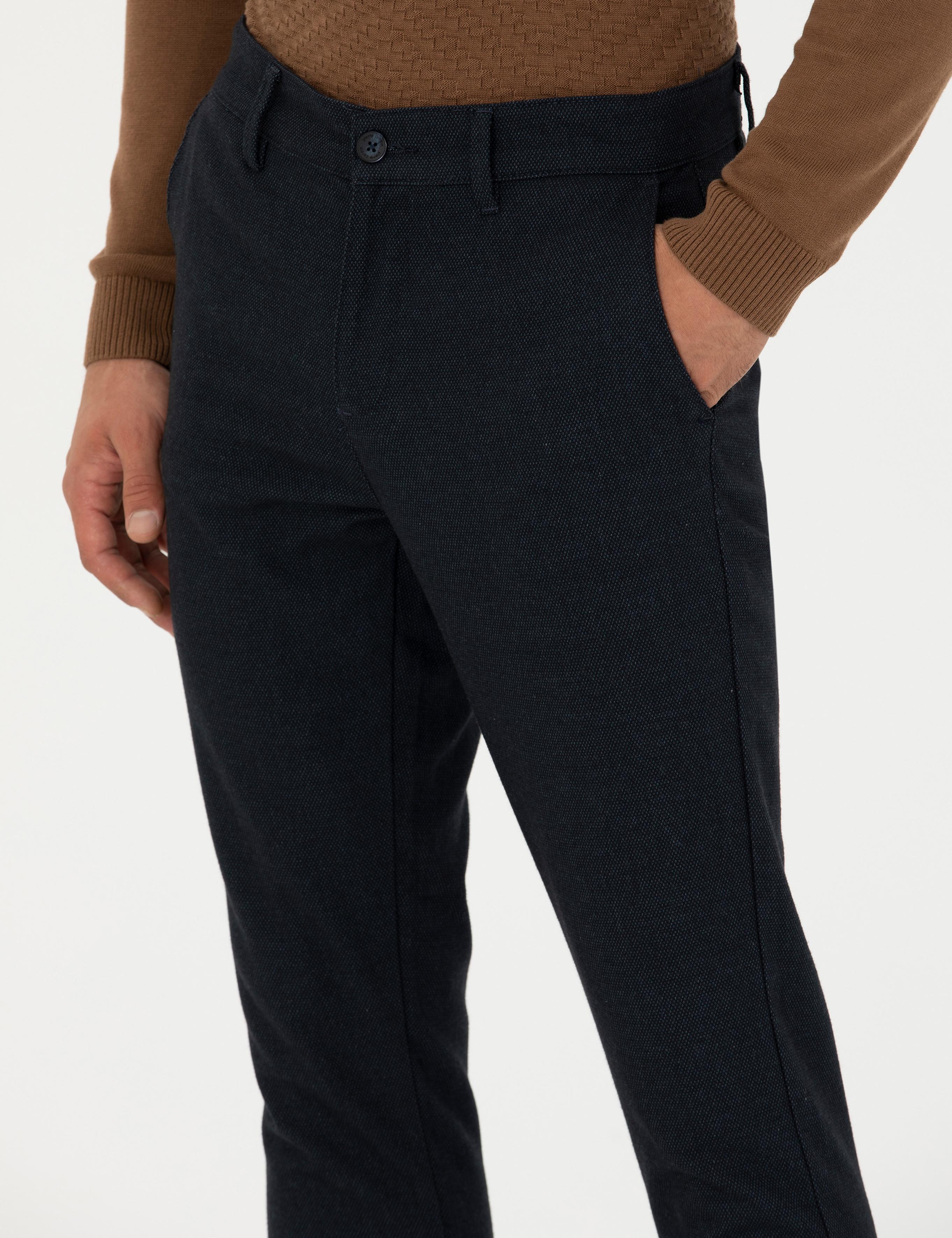 Lacivert Slim Fit Kanvas Pantolon