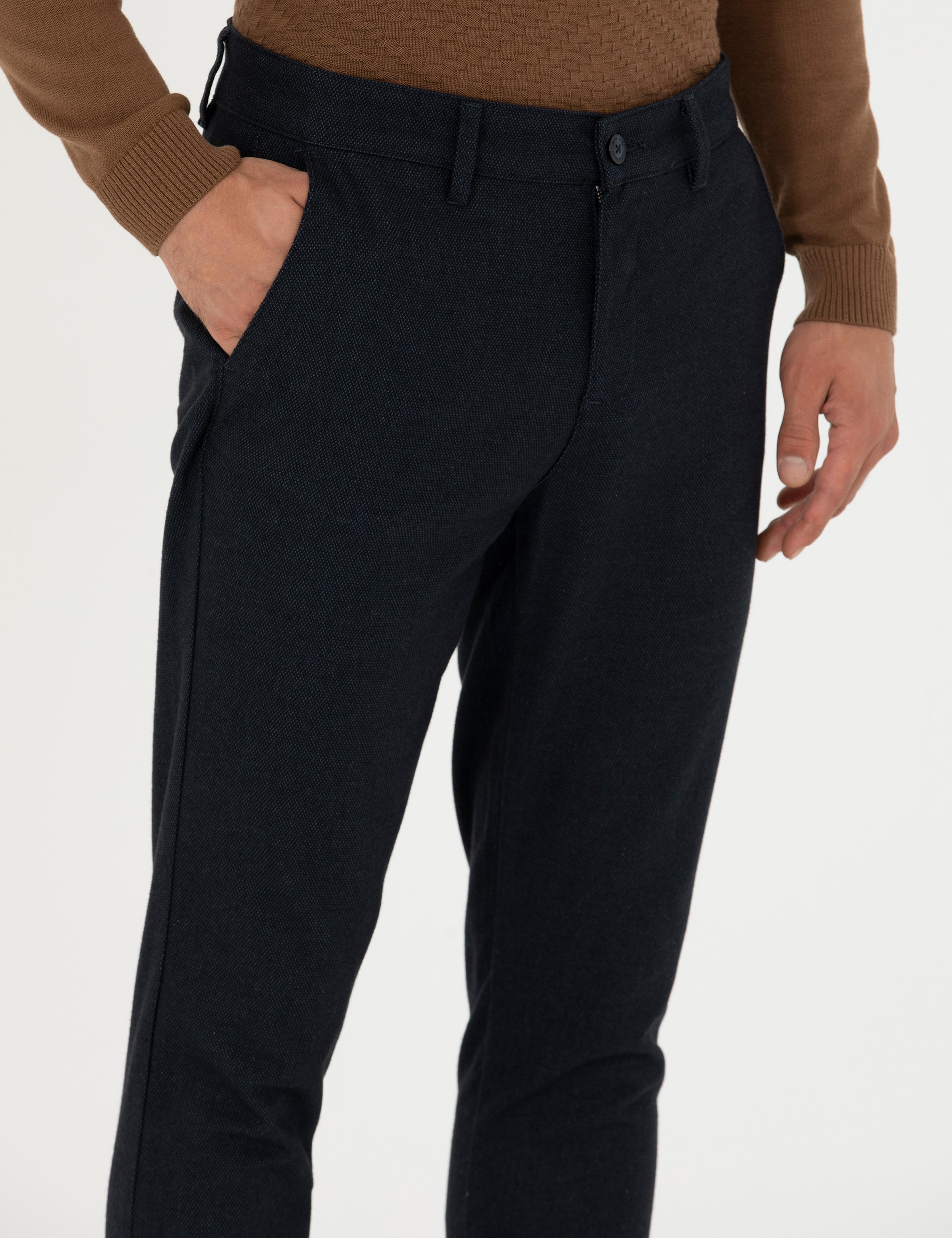 Lacivert Slim Fit Kanvas Pantolon