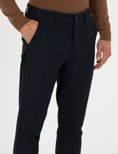 Lacivert Slim Fit Kanvas Pantolon