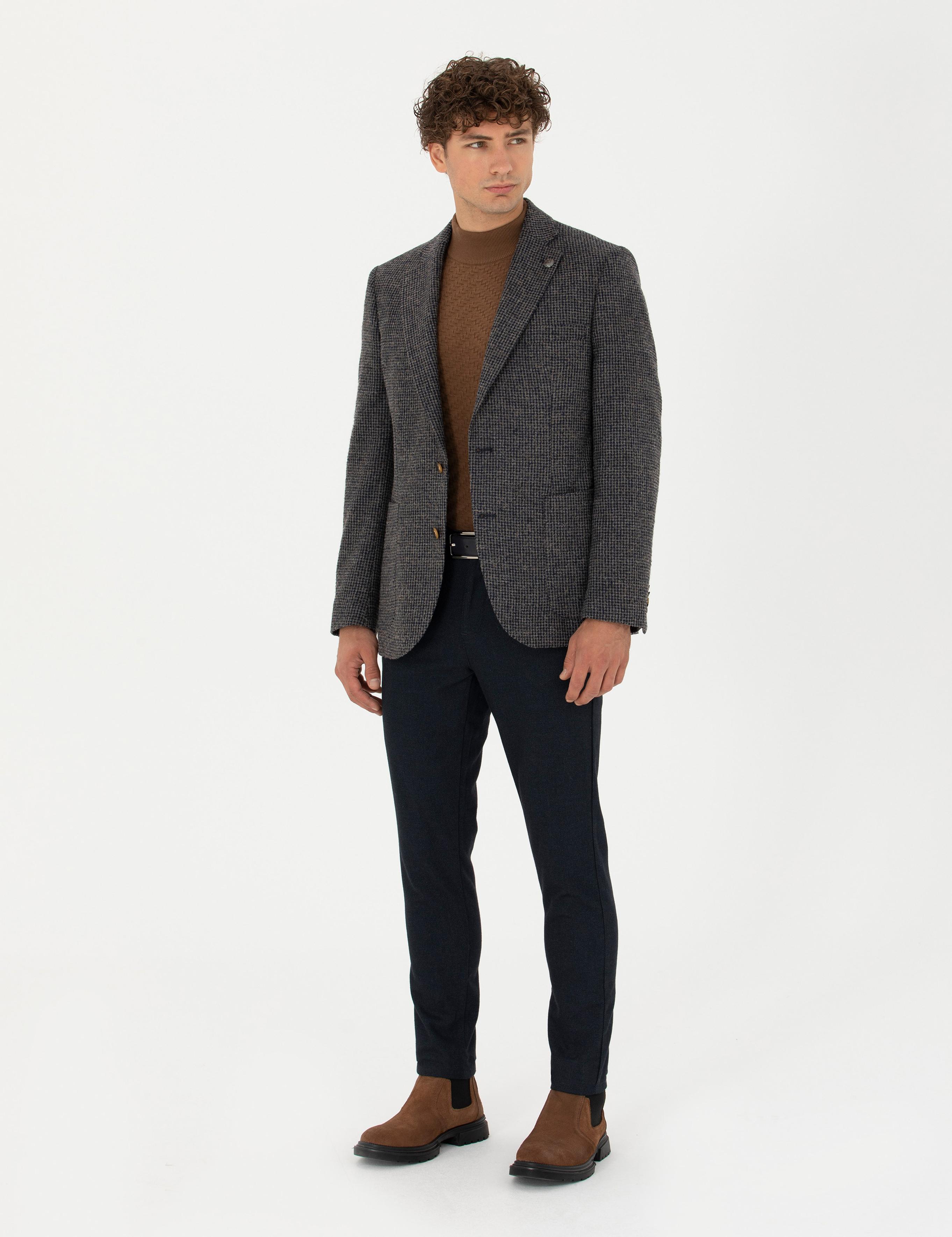 Lacivert Slim Fit Kanvas Pantolon