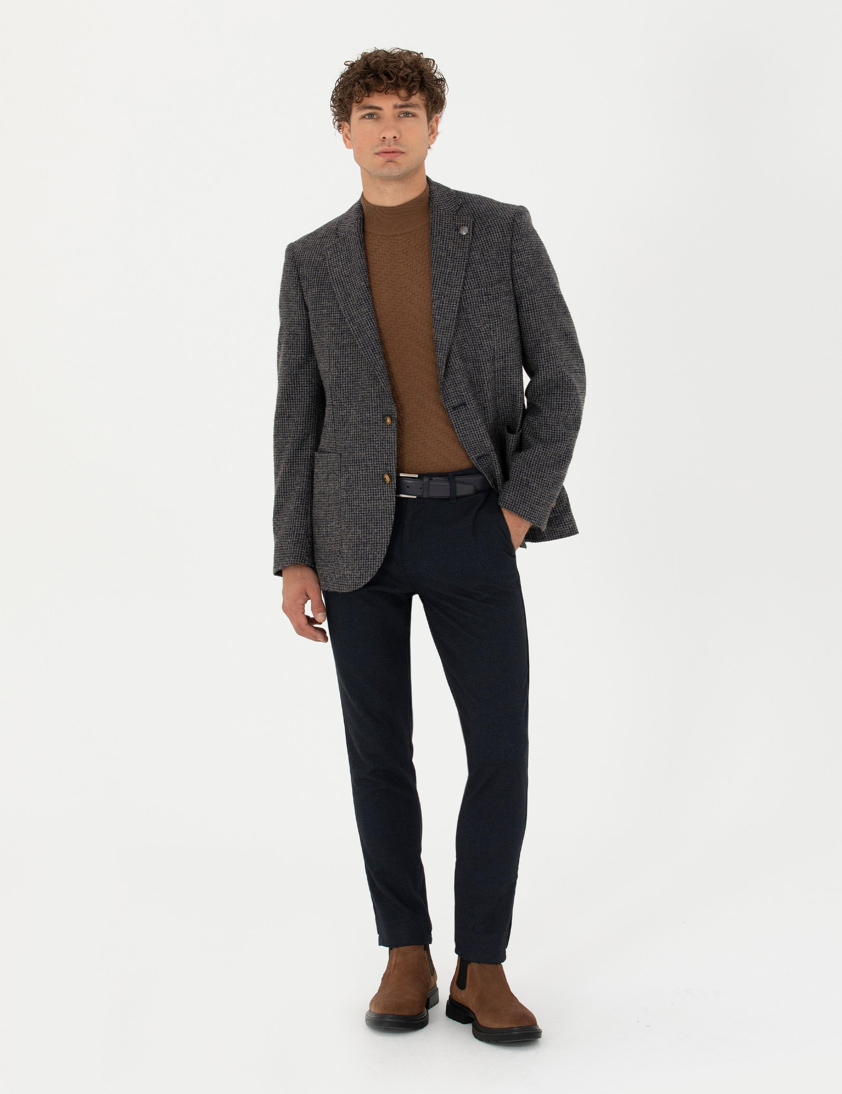 Lacivert Slim Fit Kanvas Pantolon